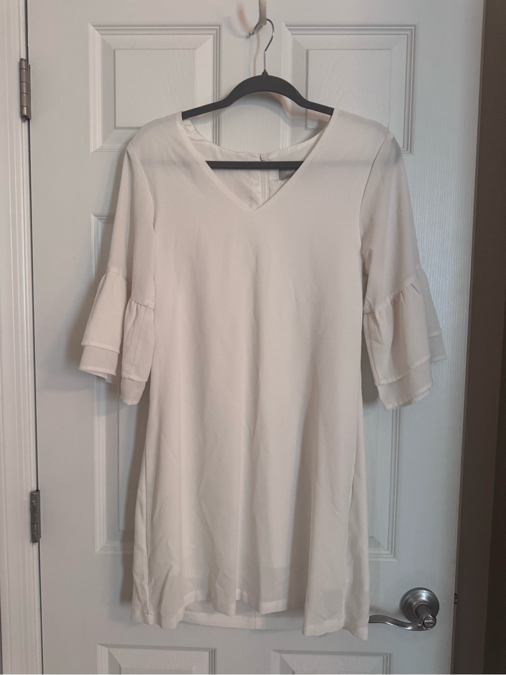 V-Neck Cream Ruffle Sleeve Tunic Top